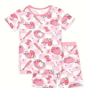 BRAND NEW Super Soft PatPat Pink Sports-Themed Baseball Softball Kids Pajama Set